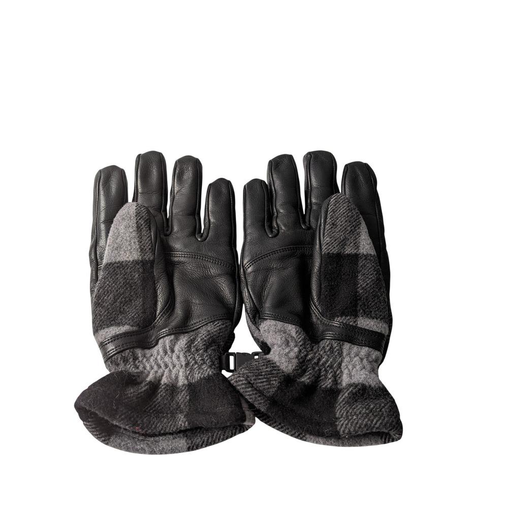 Smartwool Mens Merino Wool Leather Buffalo Plaid Winter Gloves Grey Black Medium